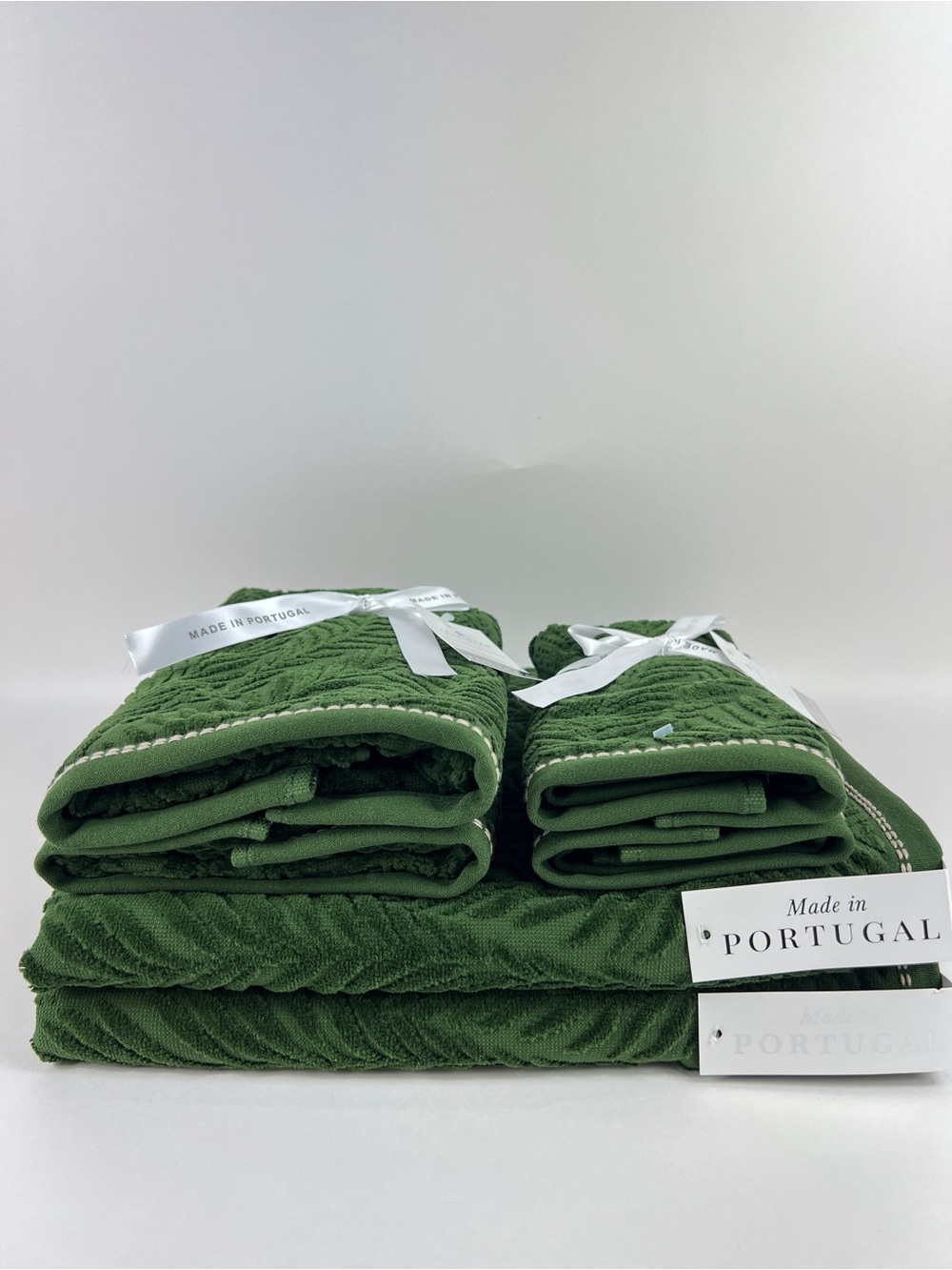 Felpinter Bath Towel Set Dark Green Leaf Print Soft Velour Cotton 6 Pc NEW